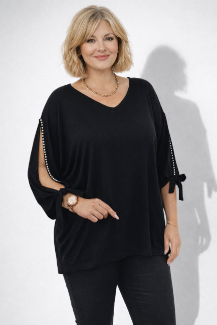 Wiskozowa bluzka plus size PEREŁKI czarna