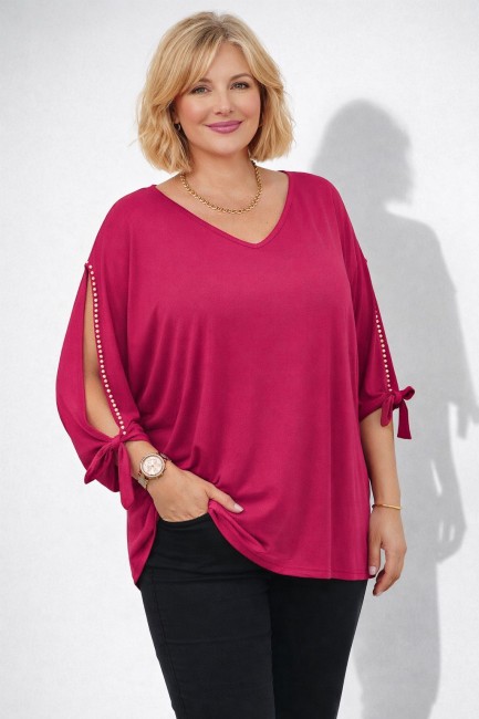Wiskozowa bluzka plus size PEREŁKI różowa