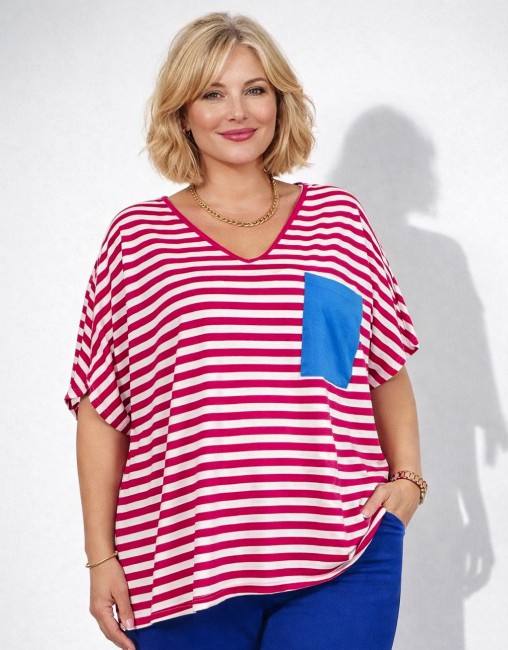 Bawełniana tunika plus size MARYNARSKA fuksja