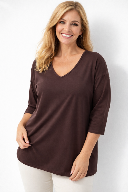 Bawełniana tunika plus size CLARO brązowa