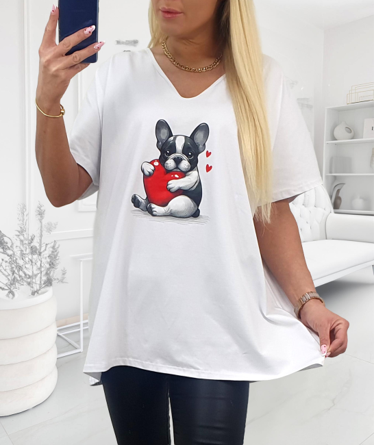 Bawełniana tunika plus size ROMANTYCZNY BULDOG biała