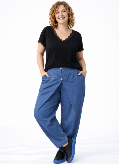 Elastyczne spodnie plus size POMPIAKI niebieskie