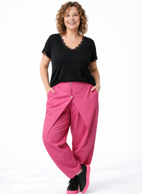 Elastyczne spodnie plus size POMPIAKI różowe