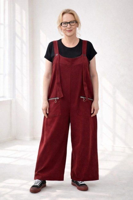 Dresowe OGRODNICZKI plus size  bordowe