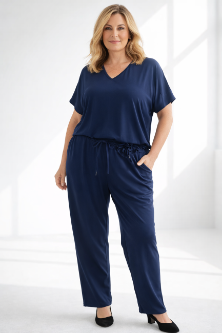 Komplet plus size RÓŻA granatowy