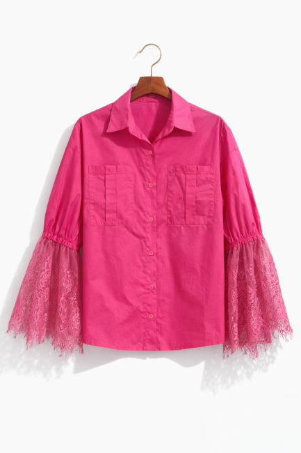 Bawełniana koszula plus size KORONKA różowa