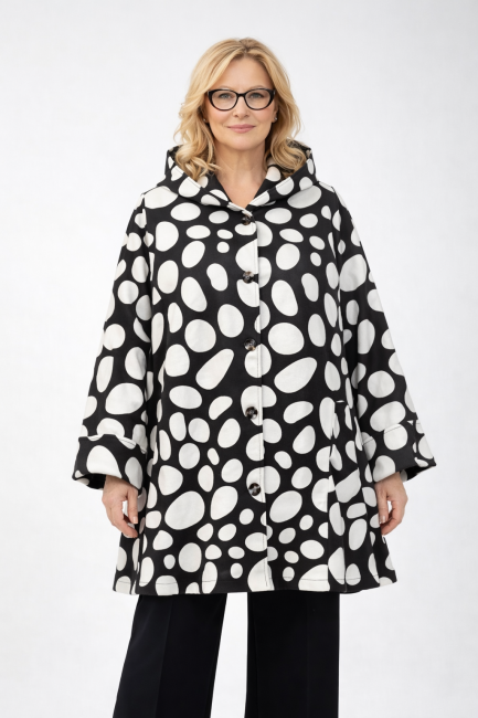 Zamszowy płaszcz plus size NOEMI czarno ecru