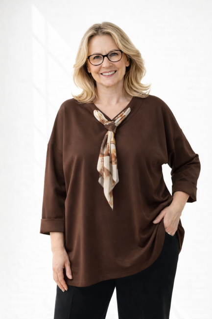 Tunika plus size APASZKA brązowa