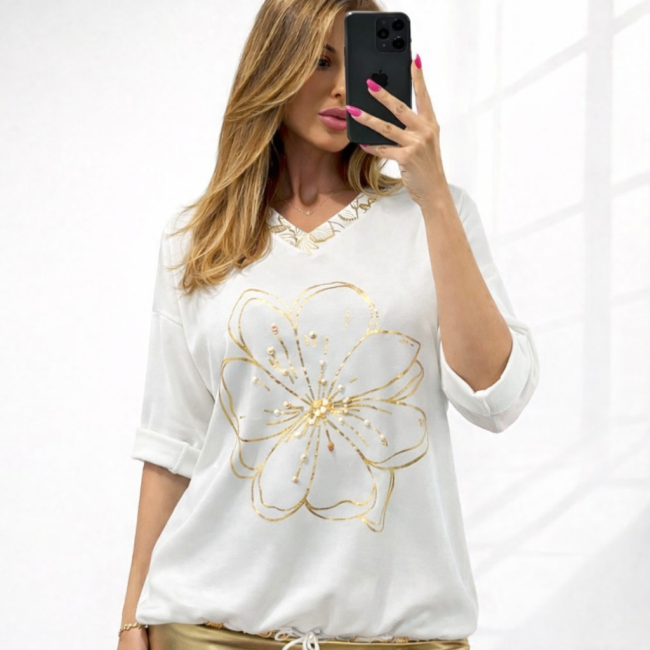 Tunika oversize ZŁOTY KWIAT biała