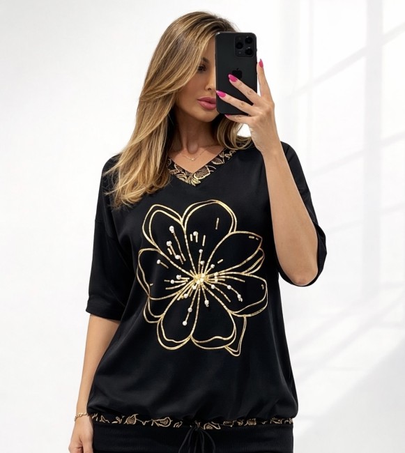 Tunika oversize ZŁOTY KWIAT czarna