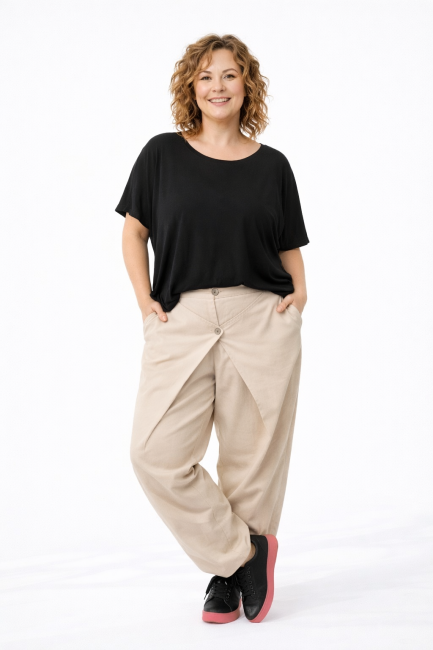 Elastyczne spodnie plus size POMPIAKI beżowe