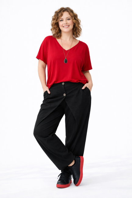 Elastyczne spodnie plus size POMPIAKI czarne