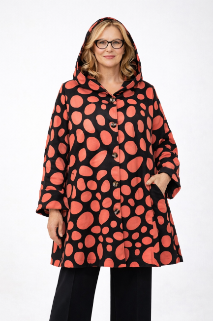 Zamszowy płaszcz plus size NOEMI czarno koralowy