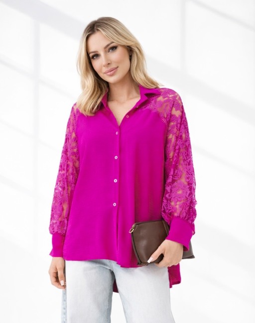 Zwiewna koszula plus size KORONKA fuksja