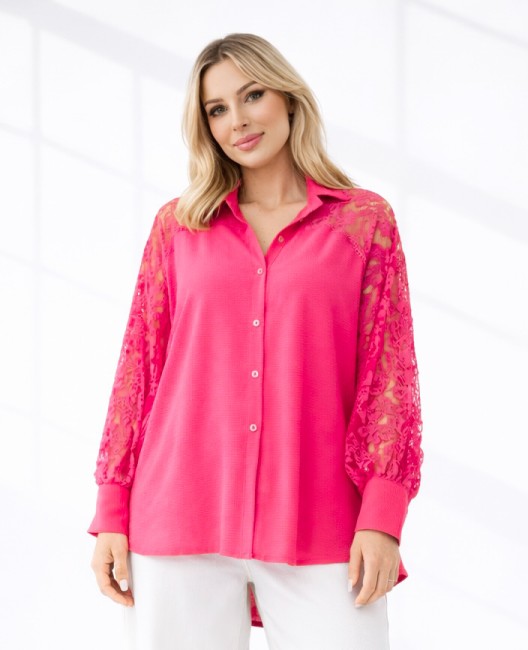 Zwiewna koszula plus size KORONKA koralowa