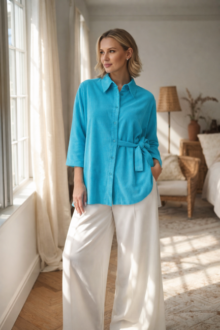 Sztruksowa koszul oversize MARBELLA turkusowa