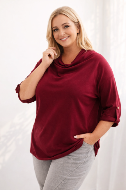Bawełniana tunika plus size WODA bordowa