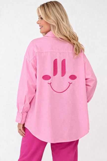 Bawełniana koszula plus size SMILE różowa