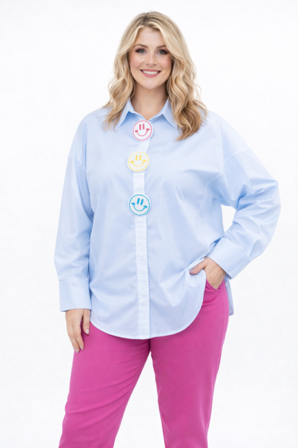 Bawełniana koszula plus size SMILE niebieska