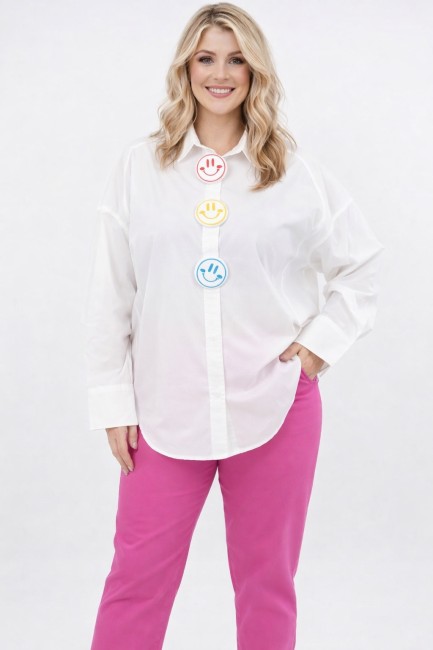 Bawełniana koszula plus size SMILE biała