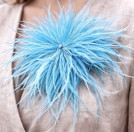 Broszka spinka z lekkich piórek  (efekt marabuta) turkus