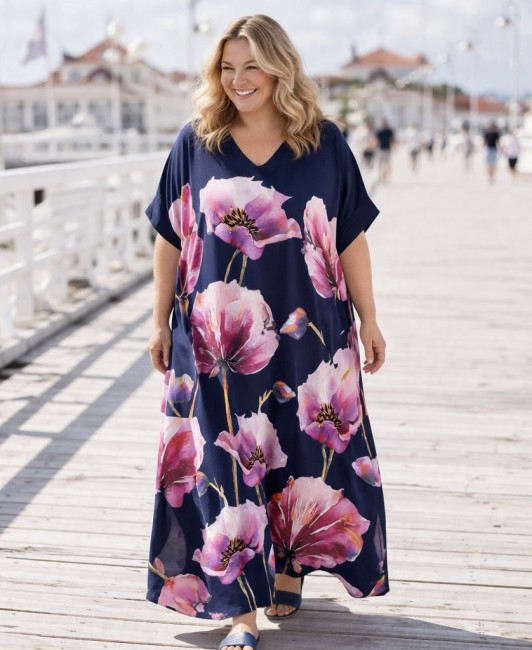 Sukienka z jedwabiem plus size KWIATOWA 