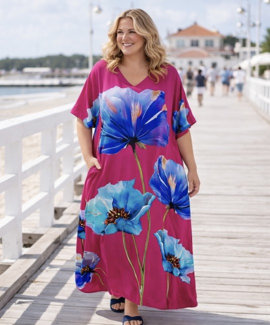 Sukienka z jedwabiem plus size KWIATOWA 