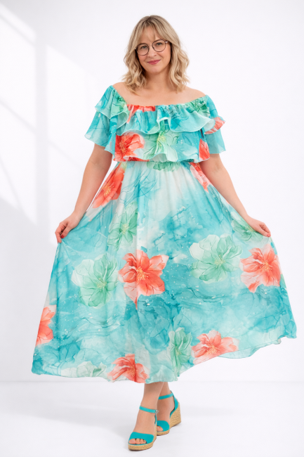 Zwiewna sukienka oversize IWA turkusowa 