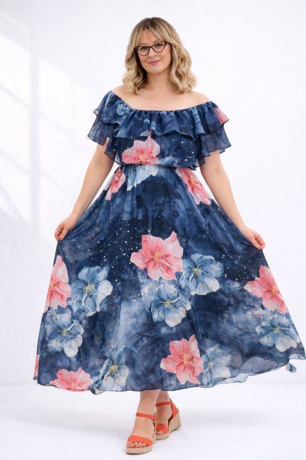 Zwiewna sukienka oversize IWA granatowa