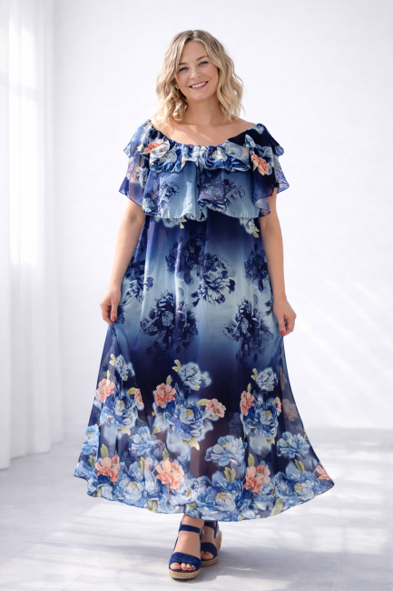 Zwiewna sukienka plus size WIOSNA granatowa 