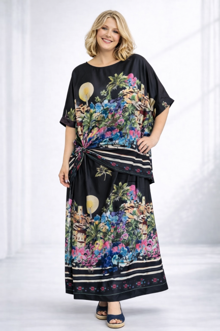 Satynowy komplet plus size czarny