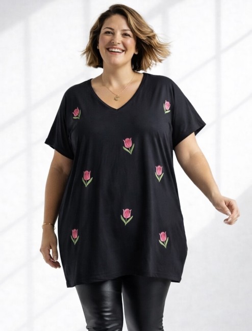 ULUBIONA  wiskozowa tunika plus size TULIPANY