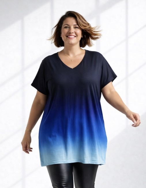 ULUBIONA  wiskozowa tunika plus size OMBRE granatowa