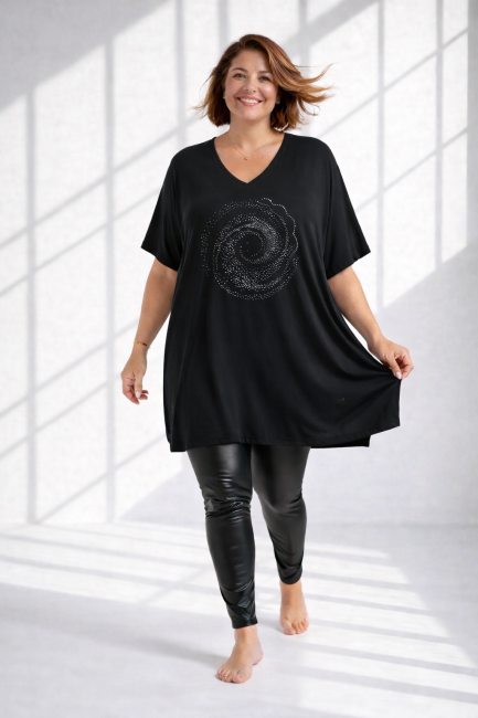 ULUBIONA  wiskozowa tunika plus size BŁYSK czarna