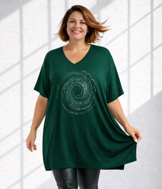 ULUBIONA  wiskozowa tunika plus size BŁYSK zielona