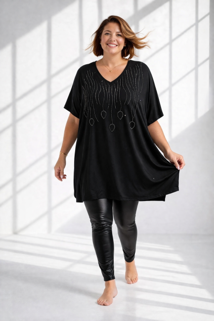 ULUBIONA  wiskozowa tunika plus size BŁYSK czarna