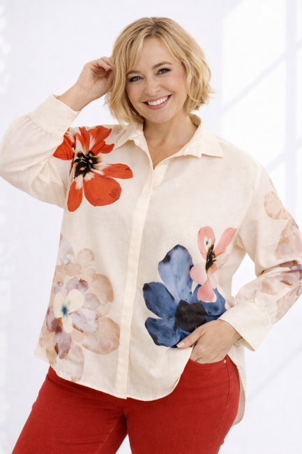 Koszula oversize KWIATOWA beżowa