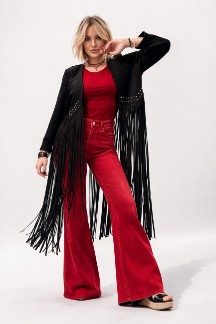  Zamszowa ramoneska narzutka FRĘDZLE