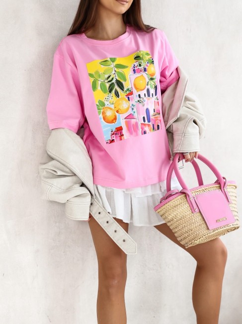 Bawełniany t shirt oversize  LARA różowa