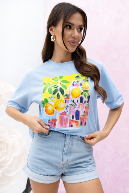 Bawełniany t shirt oversize  LARA niebieska