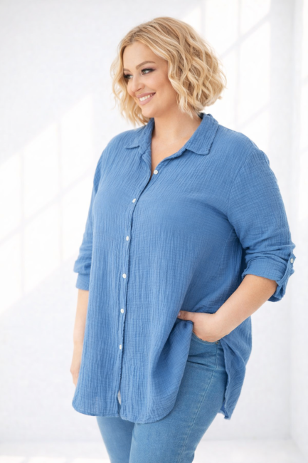 Bawełniana koszula plus size MUŚLINKA jeansowa