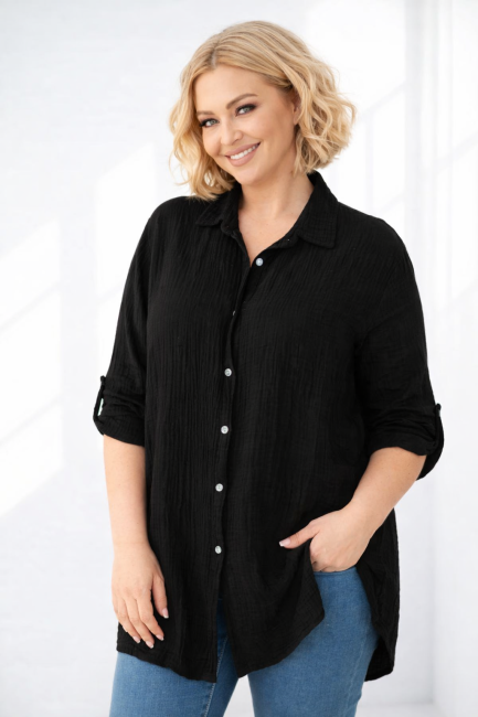 Bawełniana koszula plus size MUŚLINKA czarna