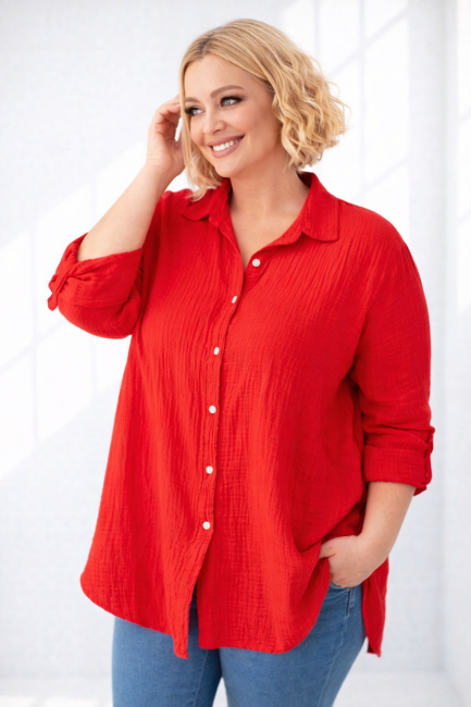 Bawełniana koszula plus size MUŚLINKA czerwona