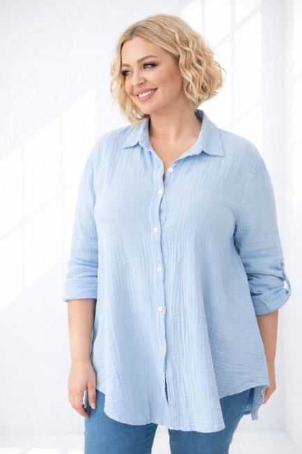 Bawełniana koszula plus size MUŚLINKA błękitna