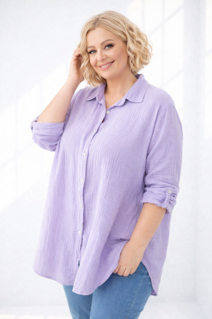 Bawełniana koszula plus size MUŚLINKA fioletowa