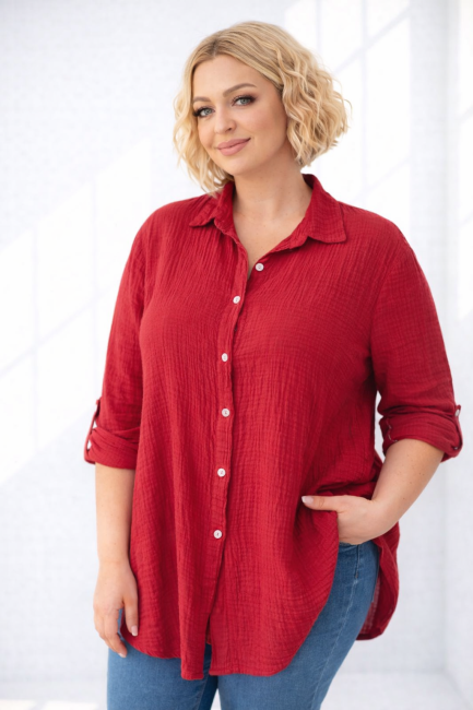 Bawełniana koszula plus size MUŚLINKA bordowa