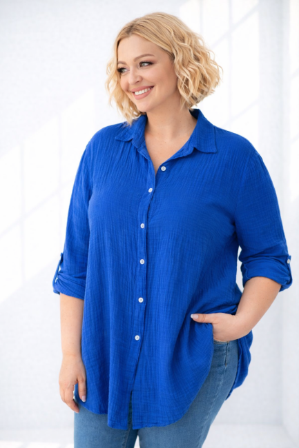 Bawełniana koszula plus size MUŚLINKA chabrowa