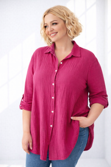 Bawełniana koszula plus size MUŚLINKA amarantowa