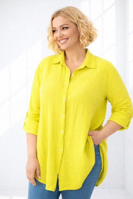 Bawełniana koszula plus size MUŚLINKA żółta