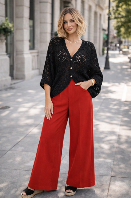 Ażurowy kardigan narzutka oversize BOHO czarny